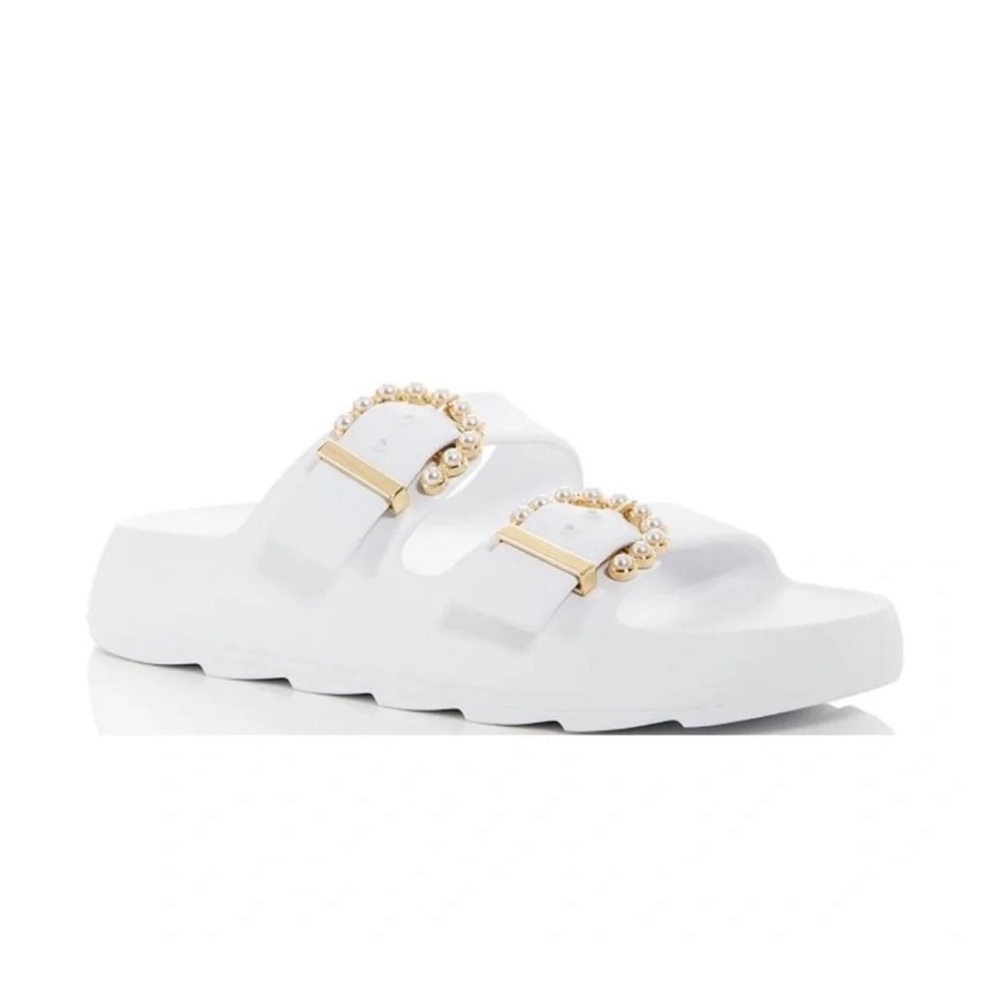 Stuart Weitzman Pearl Buckle Slides